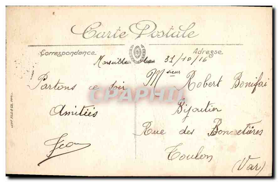 CPA Marseille fontaine Cantini et Avennue du Prado Tramway — Rückseite
