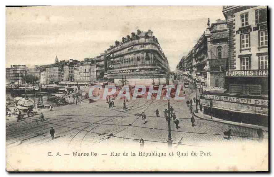 CPA Marseille Rue de la Republique et Quai du Port Tramway