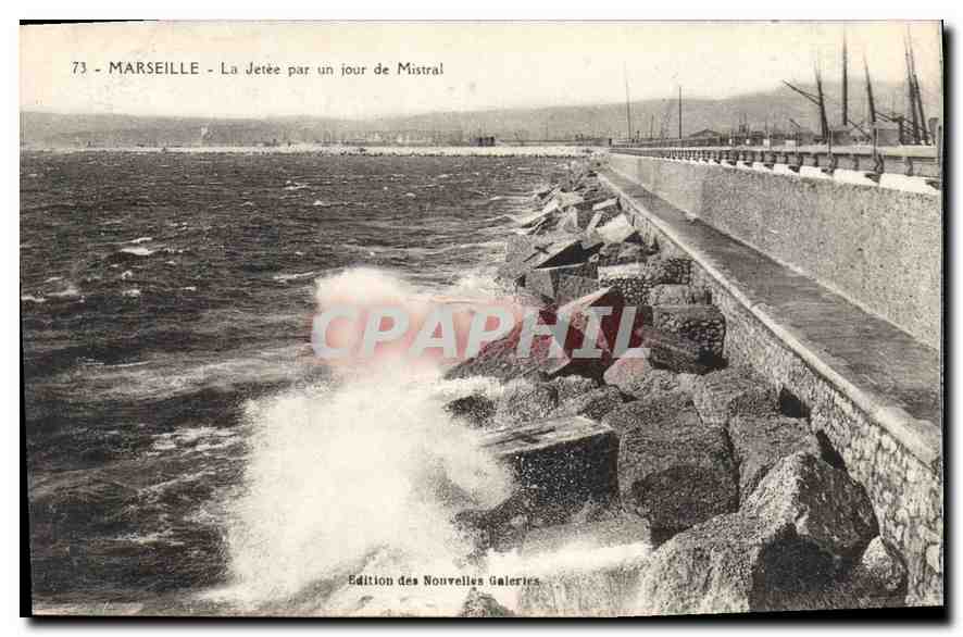 CPA Marseille la Jetee par un jour de Mistral 
