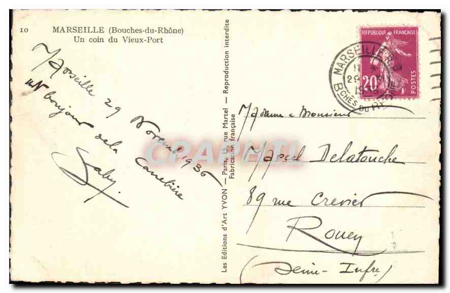 CPA Marseille Bouches du Rhone un coin du vieux Port Bateaux — Verso