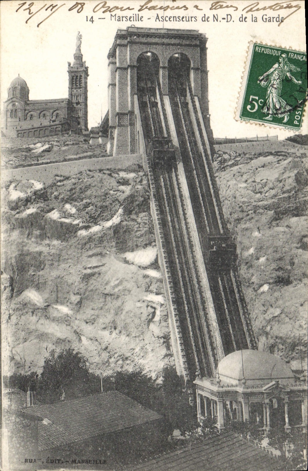 CPA Marseille Ascenseur et Notre Dame de la Garde 