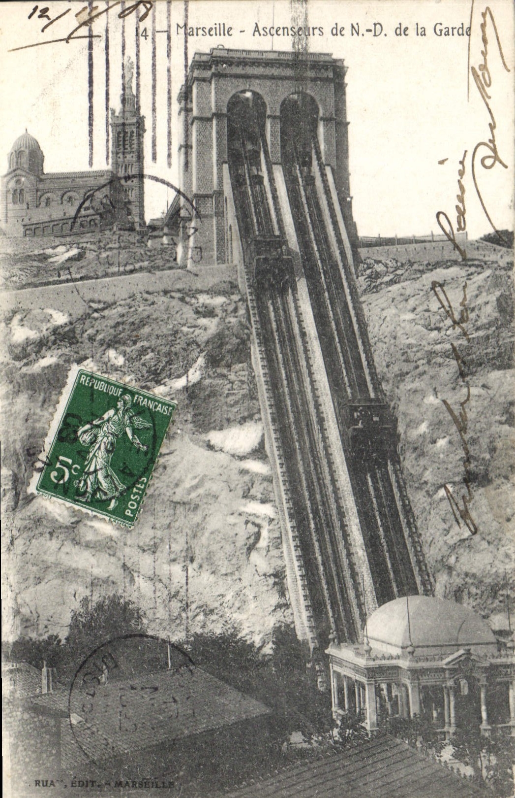 CPA Marseille Ascenseur et Notre Dame de la Garde 