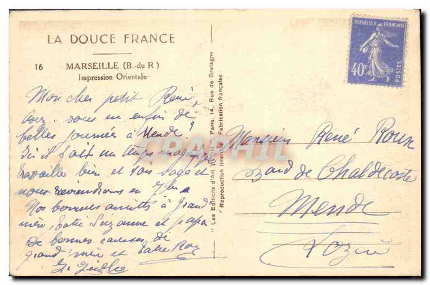 Ansicht von Marseille — Orientalische Druckerei — Verlag Les Édifices d'Art, Paris — Rückseite