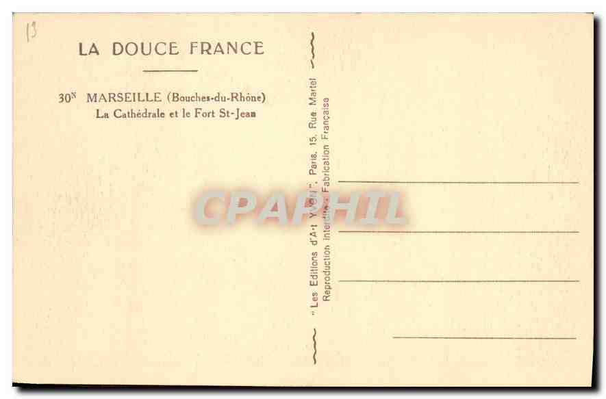 CPA Marseille Bouches du Rhone la cathedrale et le Fort St Jean  — Rückseite