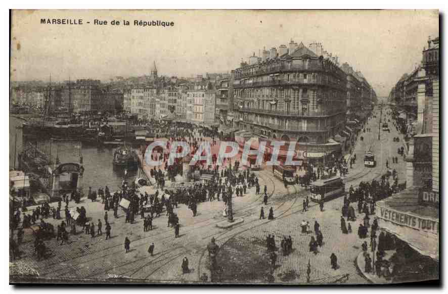 Marseille - Rue de la République — vue animée avec quai et tramway — éditeur non visible