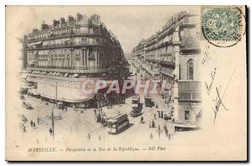 CPA Marseille Perspective de la Rue de la Republique Tramway