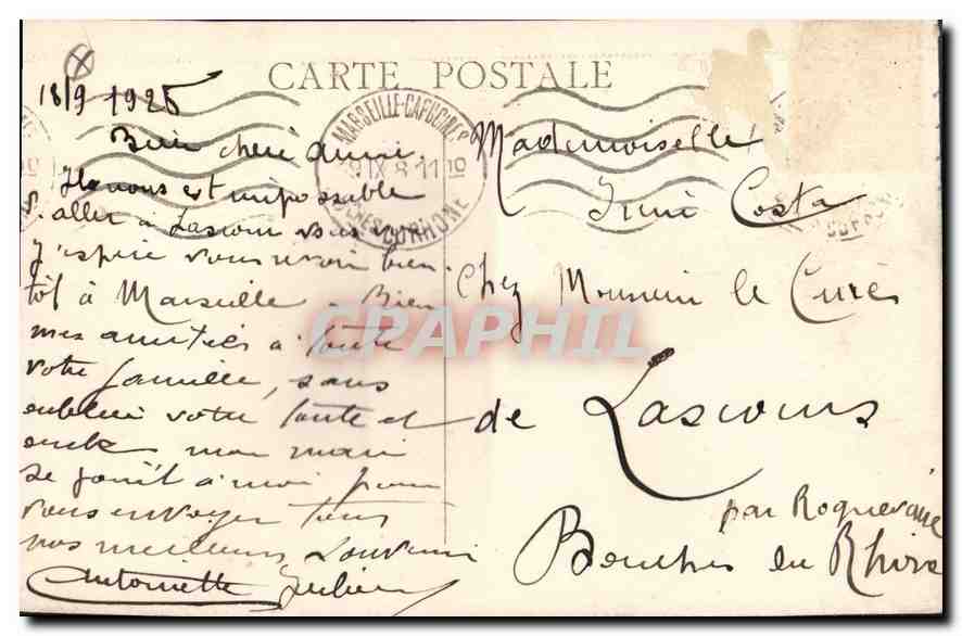 CPA Marseille le Quai du Port et la Rue de la Republique Tramway — Rückseite