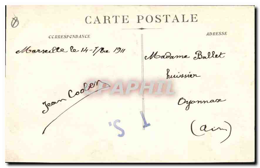 Marseille - Rue de la République — vue animée avec quai et tramway — éditeur 'Posyès' n°1 — Verso