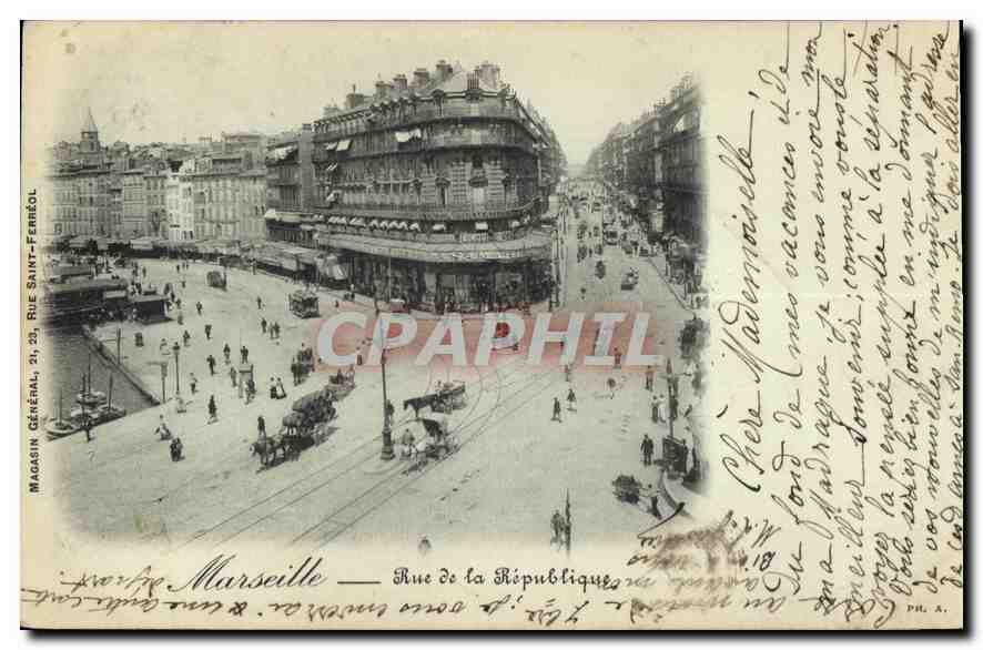 CPA Marseille Rue de la Republique Tramway  