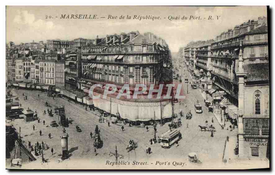 CPA Marseille Rue de la Republique Tramway  Quai du Port 