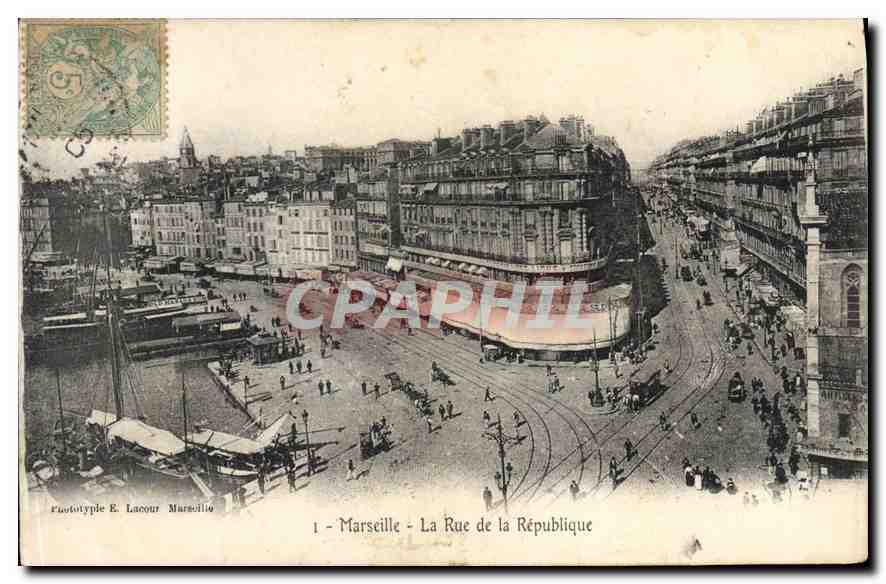 CPA Marseille la Rue de la Republique Tramway  