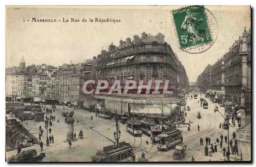 CPA Marseille la Rue de la Republique Tramway  