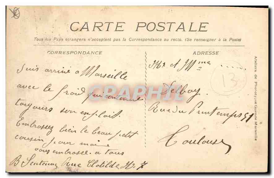 MARSEILLE - Le Vieux-Port — CPA n°1742, éditée par les Ateliers de Phototypie Gurne à Marseille — Reverso