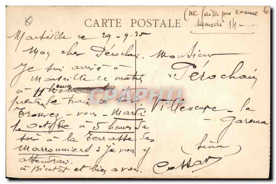 CPA Marseille un coin du Vieux Port Bateaux — Verso