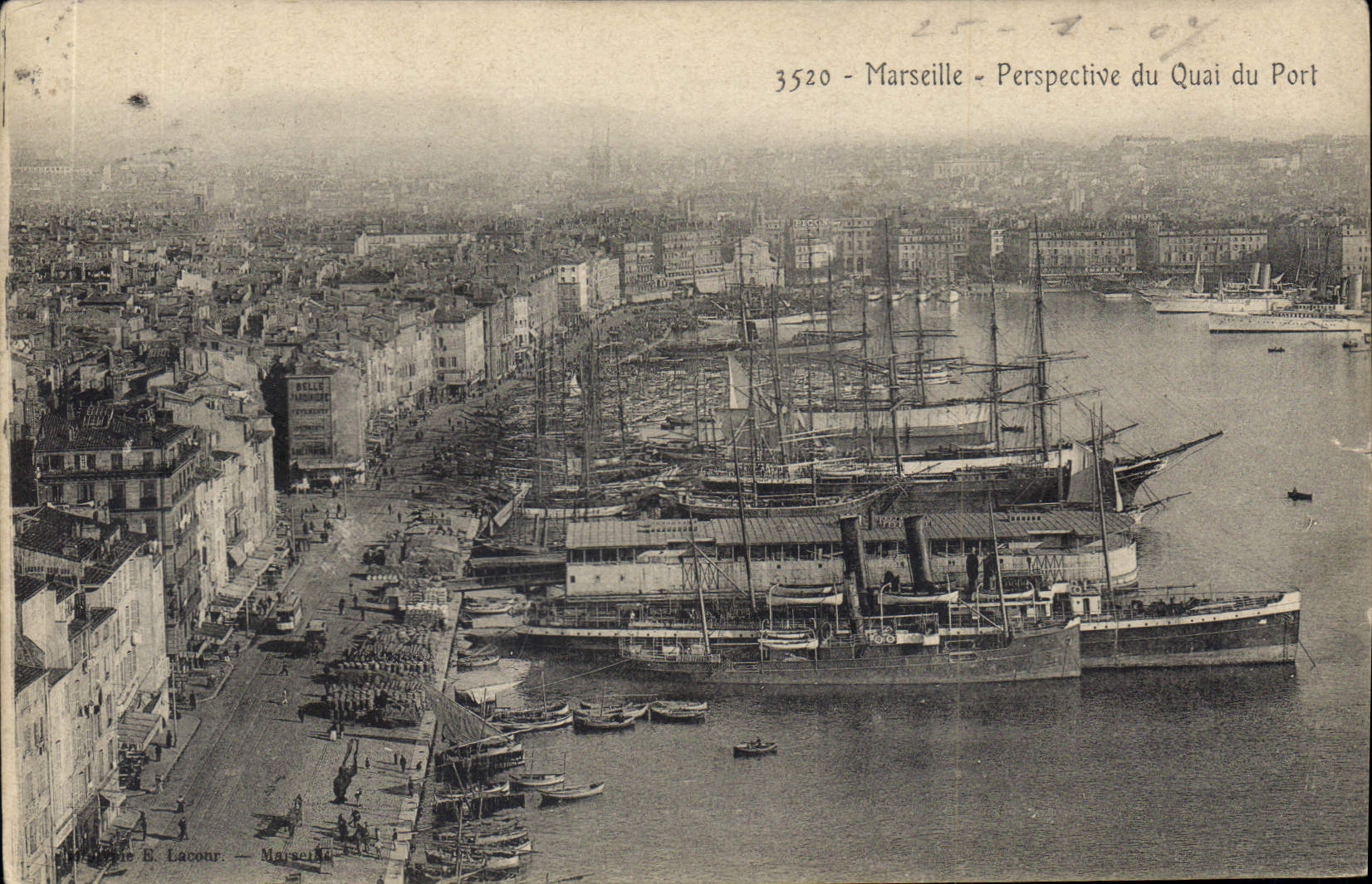 Marsella — Perspectiva del Muelle del Puerto — Editor E. Lacour, n° 3520