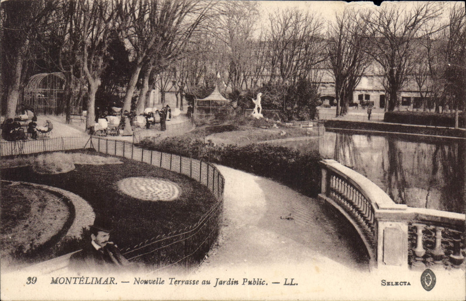 Antike Ansichtskarte Montelimar neue Terrasse im öffentlichen Garten