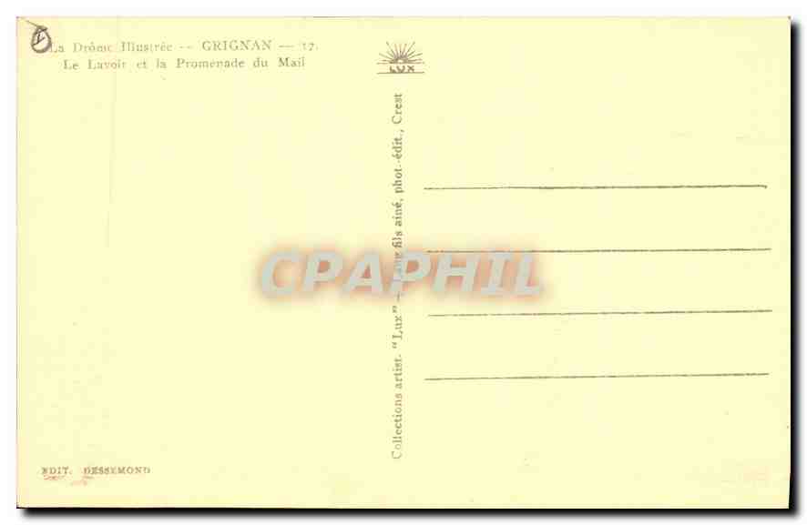 CPA La Drome Illustree Grignan la Lavoir et la Promenade du Mail  — Rückseite