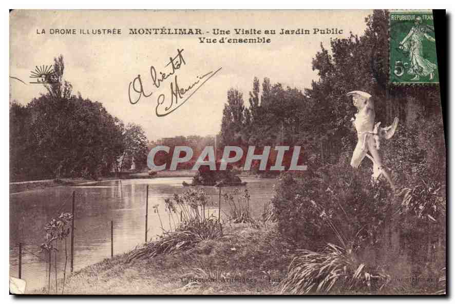 CPA La drome illustree montelimar une visite au javdin public vue d'ensemble
