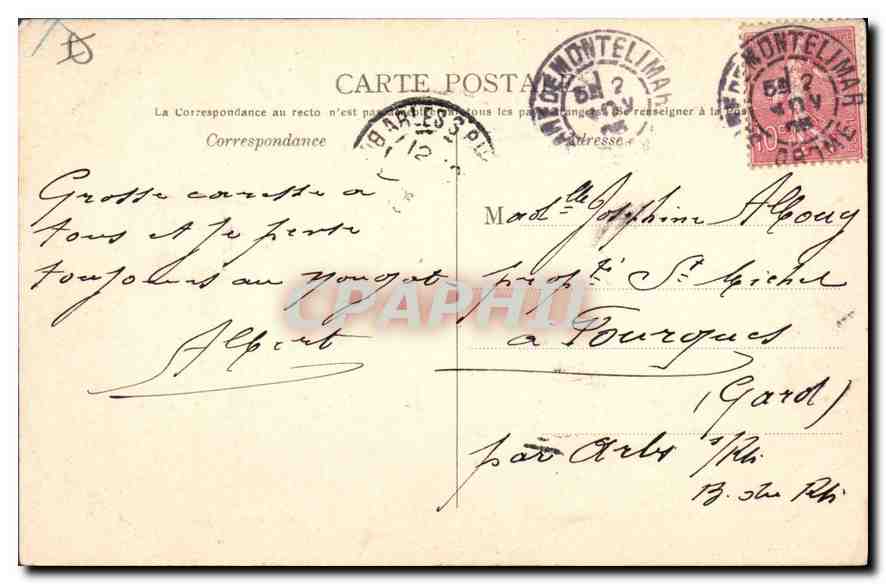 Montélimar — Jardin public : Le Chasseur préhistorique, dû au ciseau de Mr Bouval Maurice, acheté par l'État et la ville de Montélimar (1903). — Reverso