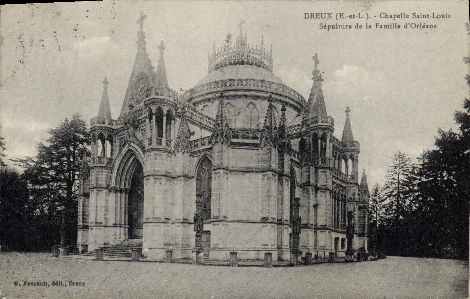 Tarjeta postal antigua Dreux capilla de San Luis sepulcro de la familia de Orleans