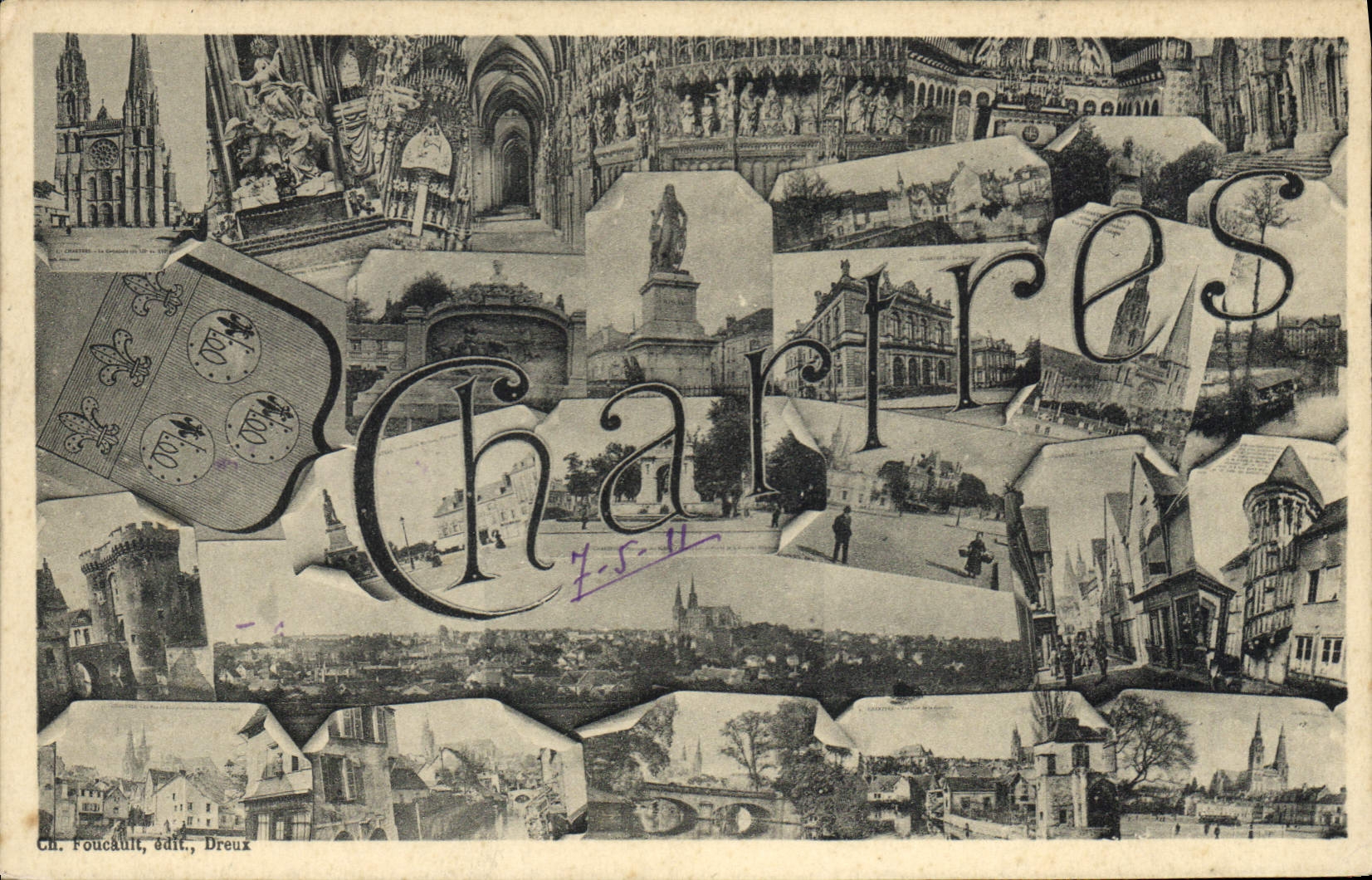 Chartres — vue panoramique — Gh. Foucault, édit., Dreux - Anverso