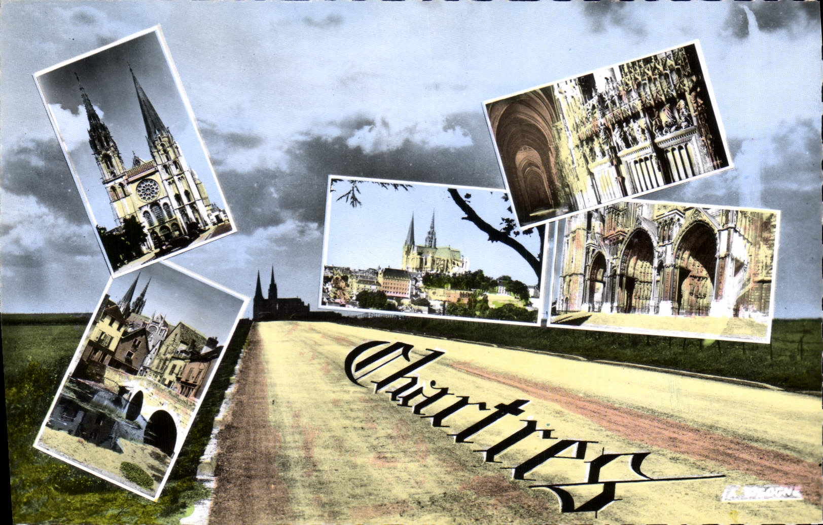 Chartres — Vue panoramique et détails de la cathédrale — Éditions 'La Giggone' n°28085.55 - Recto