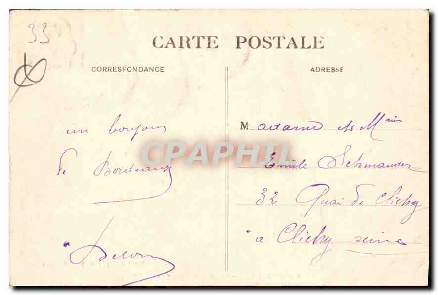 CPA Bordeaux Le Theatre Francais — Verso