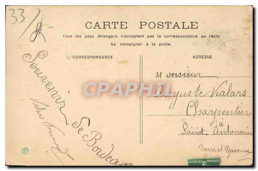 CPA Bordeaux Gare du Midi — Verso