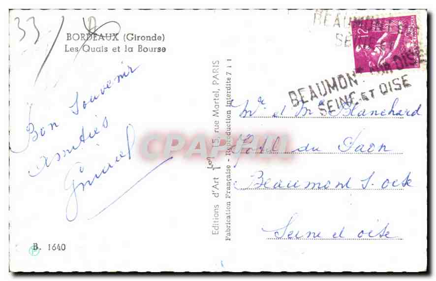 CPM Bordeaux (Gironde) Les Quais et la Bourse — Verso