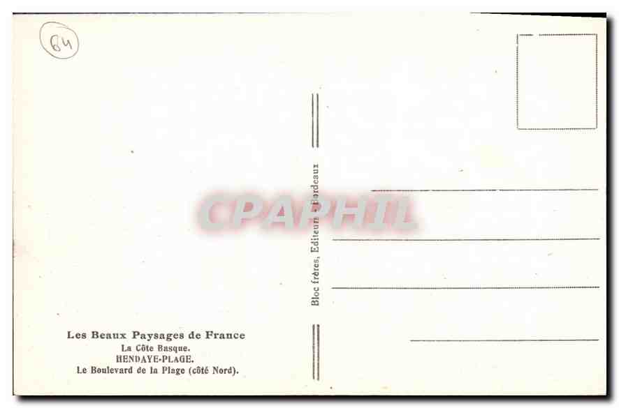 CPA Hendaye Plage Les Beaux Paysages de France la Cote Basque le Boulevard de la Plage(cote Nord) — Back