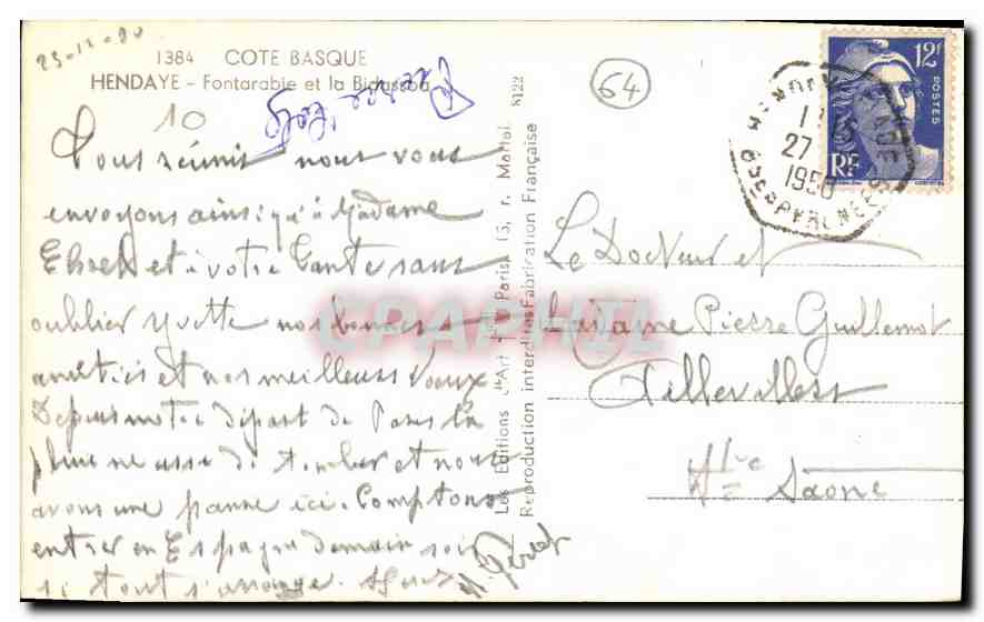 CPA Hendaye Cote Basque Fontarabie et la Bidassoa  — Rückseite