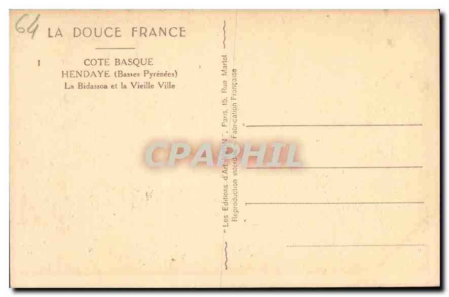 Hendaye (Basses Pyrénées) — La Bidassoa et la Vieille Ville — Éditions d'Art Matel, Paris — Rückseite