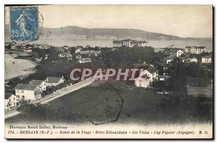 CPA Hendaye Route de la Plage Hotel Eskualduna les Villas Cap Figuier(Espagne)