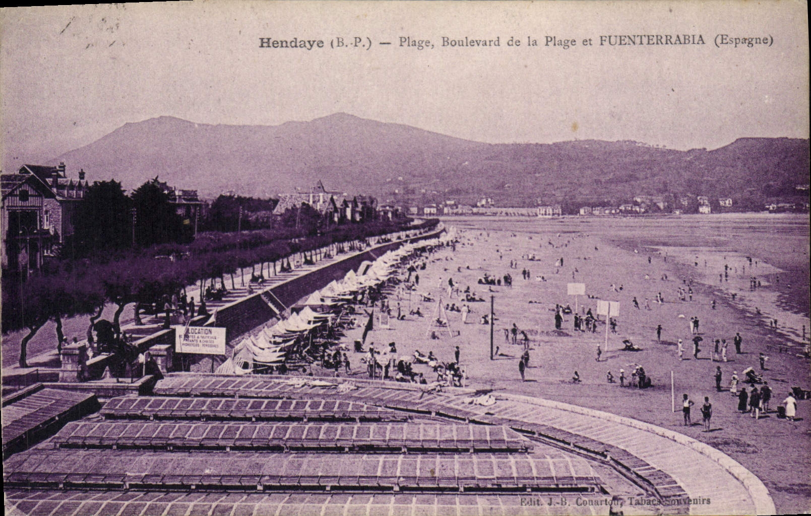 Hendaye (B.P.) — Plage, Boulevard de la Plage et FUENTERRABIA (Espagne) — Edit. J.-B. Cournot, Tabac Souvenirs