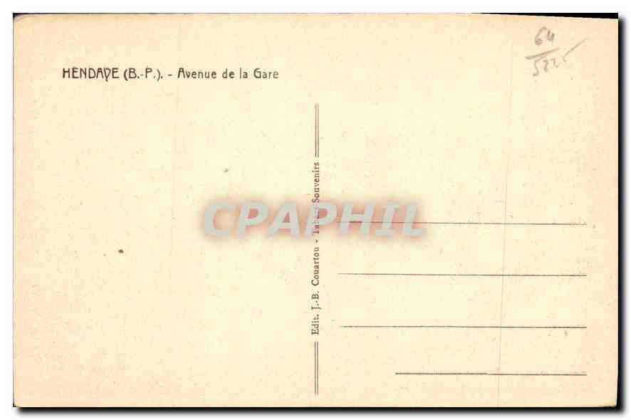 Hendade (B.P.) — Avenue de la Gare — J.-B. Courtou - Souvenirs — Reverso