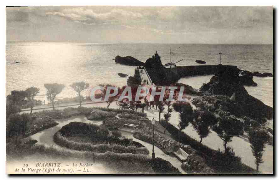 CPA Biarritz Le Rocher de la Vierge (Effet de Nuit)