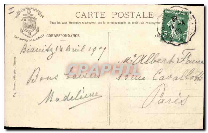 CPA Biarritz Effet de Vague au Rond Point du Rocher de la Vierge (Tempete) — Verso