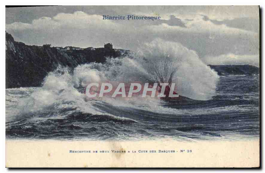CPA  Biarritz Pittoresque Rencontre de deux Vagues a la Cote Des Basques