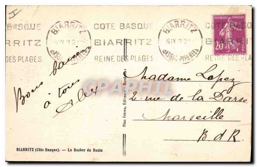 CPA Biarritz (Cote Basque) Le Rocher du Basta — Verso