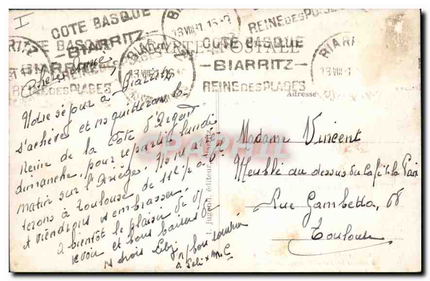 CPA Biarritz Le Rocher de la Vierge a travers les Tamaris (etude artistique) — Rückseite