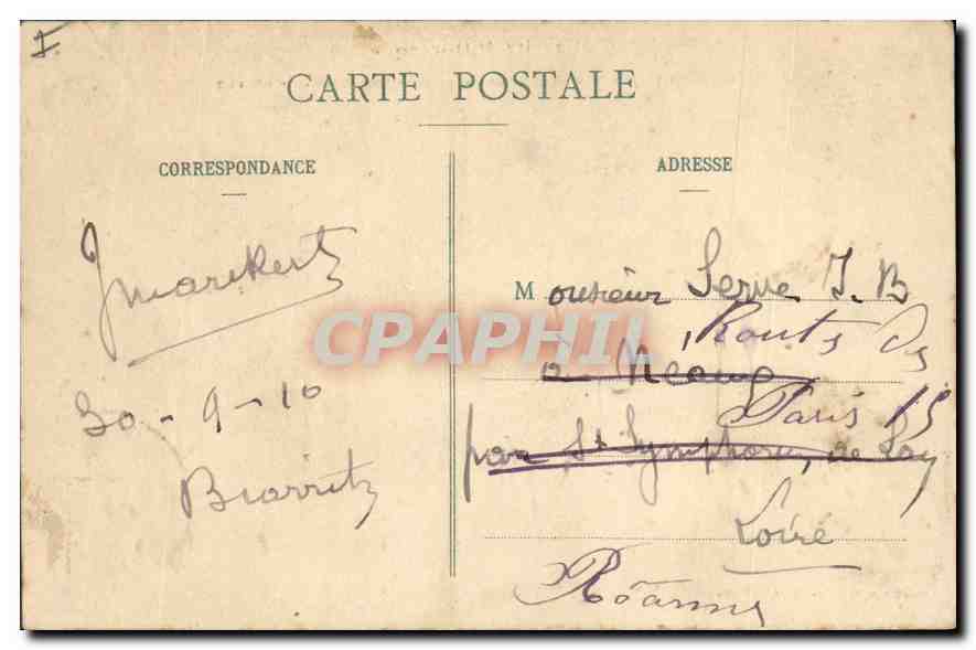 CPA Biarritz Pittoresque Perepective Miramar et Falaise de la Cote des Basques  — Rückseite