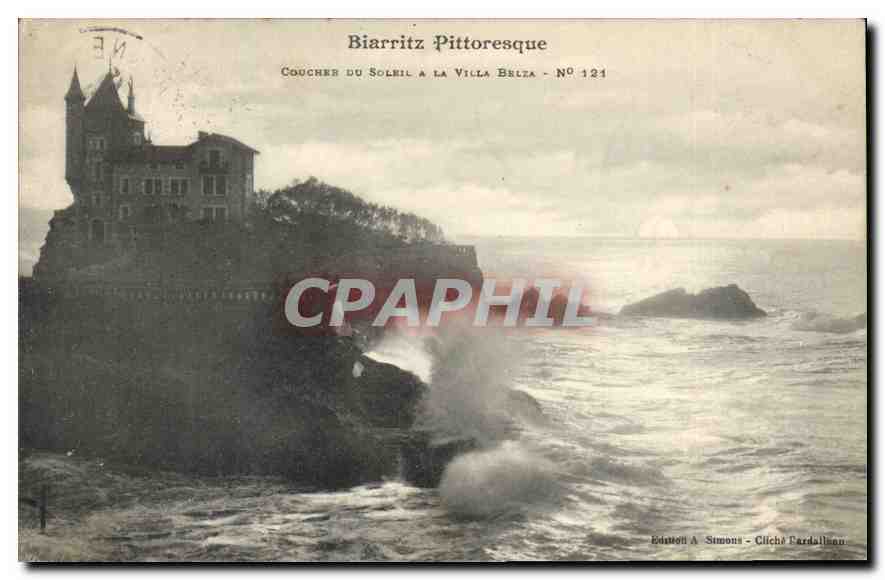 CPA Biarritz Pittoresque Coucher du Soleil a la Villa Belza