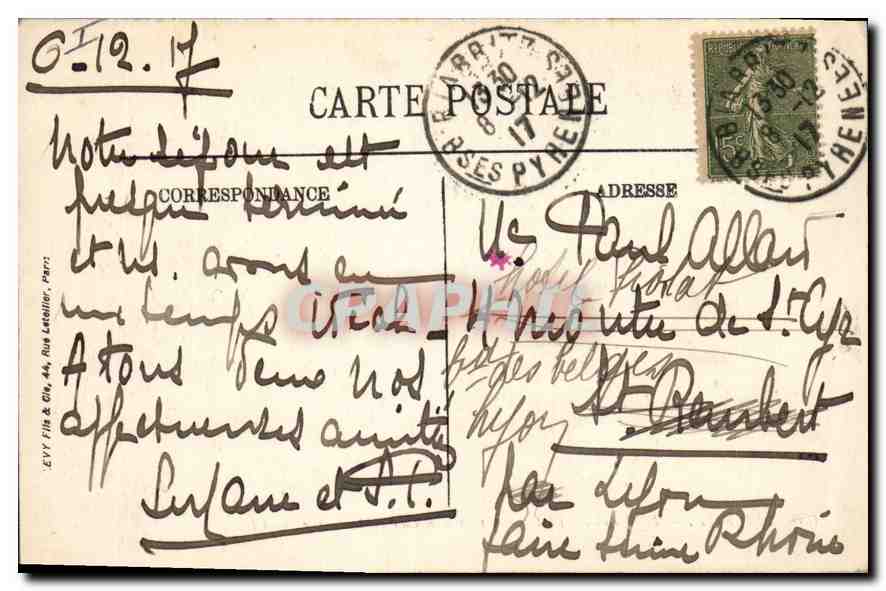 CPA Biarritz Les Bains du Port Vieux Vers le Rocher de la Vierge — Verso