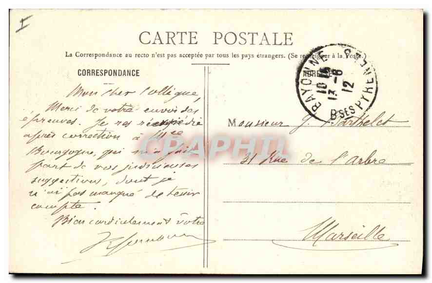 CPA Biarritz Cote des Basques et Pyrenees — Rückseite