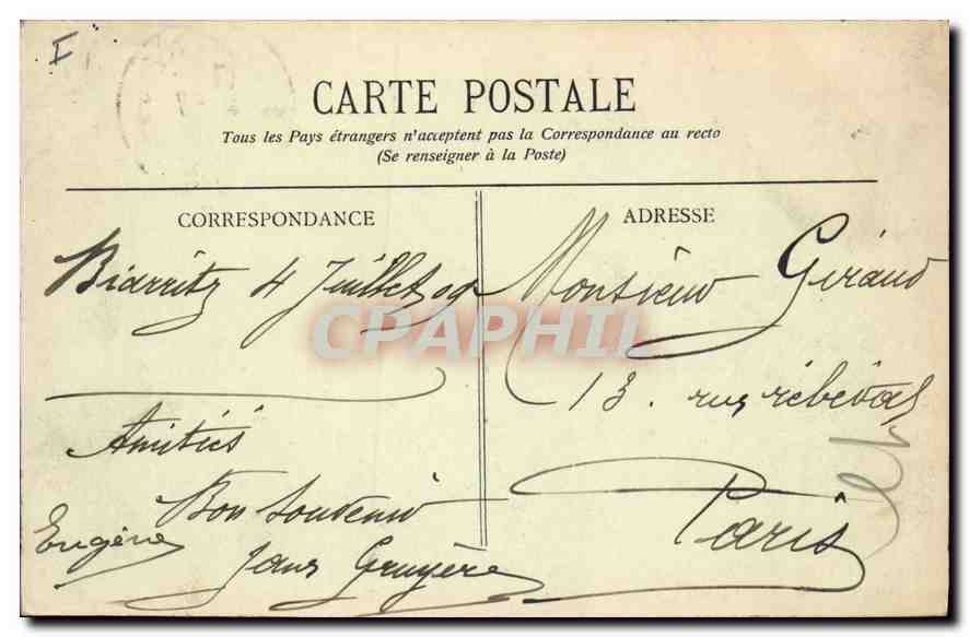 CPA Biarritz Artistique Hotel du Palais — Rückseite