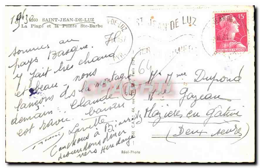 CPM Saint Jean de Luz La Plage et la Pointe Ste Barbe — Verso