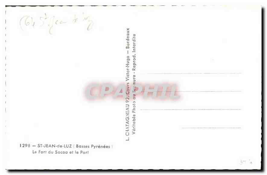 CPM Saint Jean de Luz (Basses Pyrenees) Le Fort du socoa et le Port — Verso