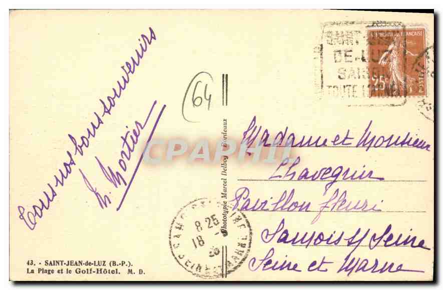 CPA Saint Jean de Luz La Plage et le Golf Hotel — Verso