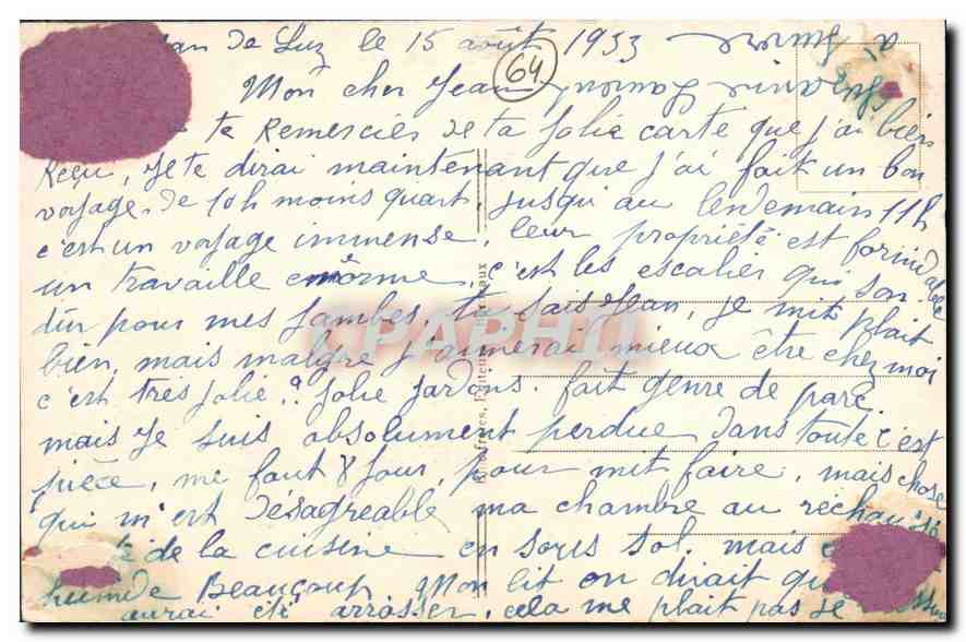 CPA Saint Jean de Luz Cote Basque Couiebe de Saint Jean de Luz a Hendaye Le Pavillon d'Haicabia  — Verso