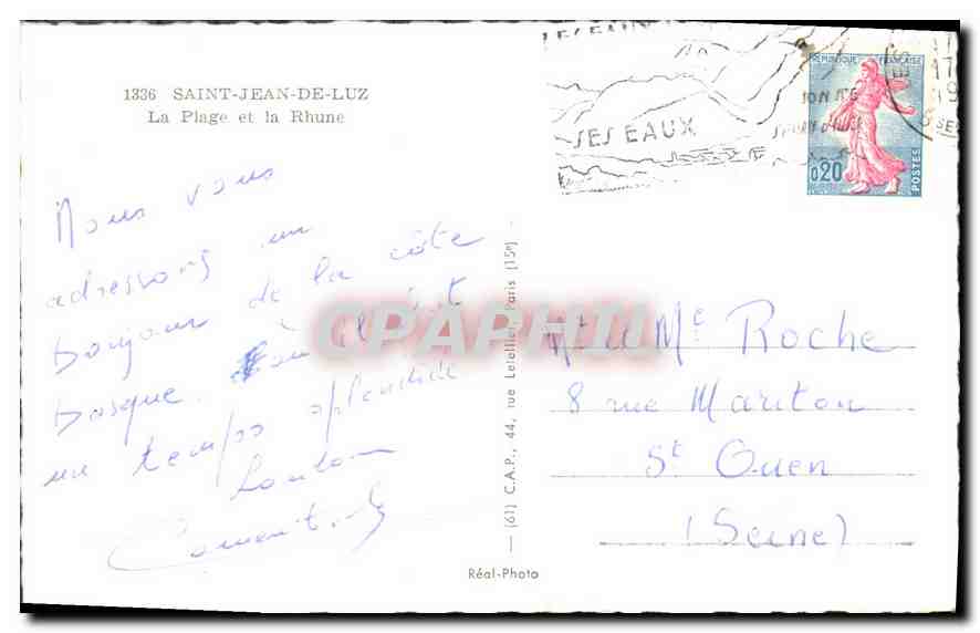 CPM Saint Jean de Luz La Plage et la Rhune — Verso